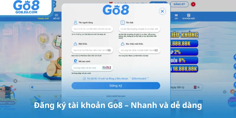 Đăng ký tài khoản Go8 – Nhanh và dễ dàng